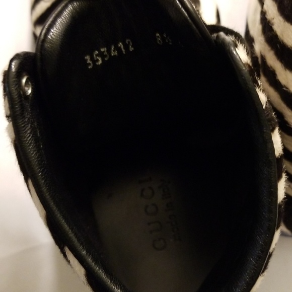 SOLD! GUCCI MENS ZEBRA CALF HAIR HIGH TOP SNEAKERS - Picture 7 of 8
